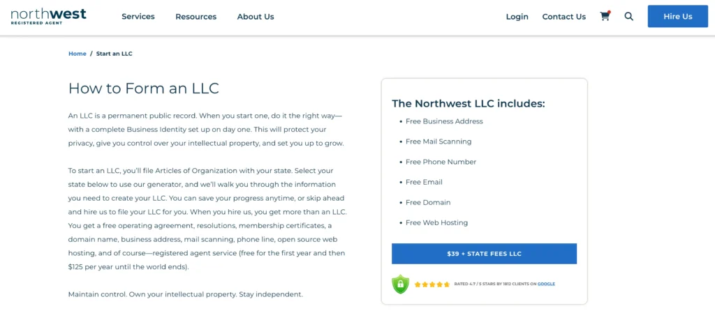 Northwest Registered Agent Pricing Plan